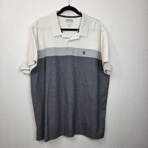 IZOD Men Advantage Performance Polo Shirt XL Gray Colorblock Natural Stretch